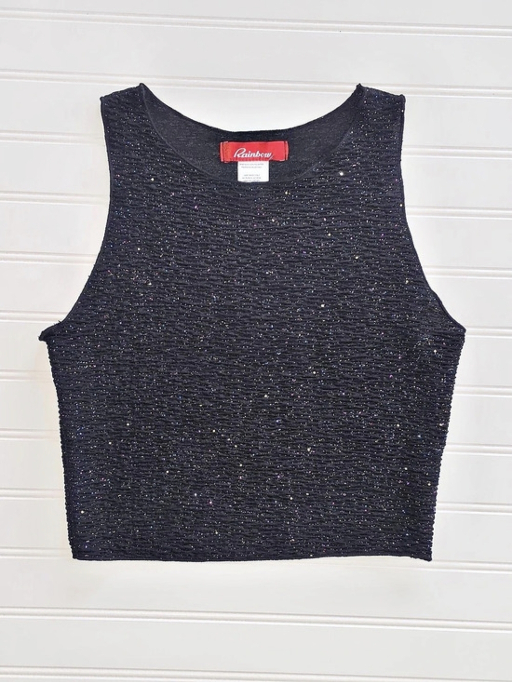 Rainbow Black Sequin Sleeveless Crop Top Women’s Small S Sparkle Party Y2K